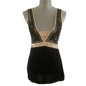 White House black market rib black & cream silk blend lace tunic blouse size s